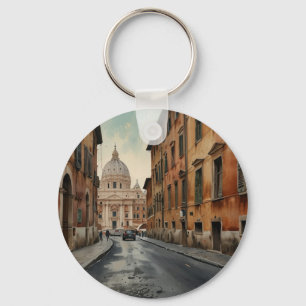 Chaveiro Estilo Vintage Roma Viagem Italiana Aquarela