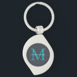 Chaveiro Estilos e monogramas personalizados<br><div class="desc">Adicione um toque de sofisticação às suas teclas com a nossa Cinza Elegante e a Chaveiro inicial do Monograma Azul. Apresentando um fundo de cinza elegante, uma inicial de monograma azulado impressionante, e seu nome exibido elegantemente sobre o monograma, este chaveiro é perfeito para adicionar um talento personalizado às suas...</div>