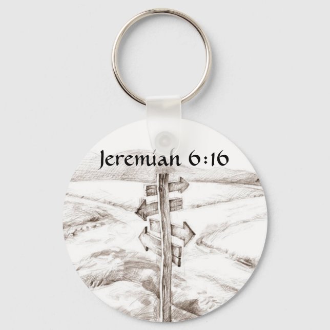 Chaveiro Estradas cruzadas, Jeremiah 6:16 (Frente)