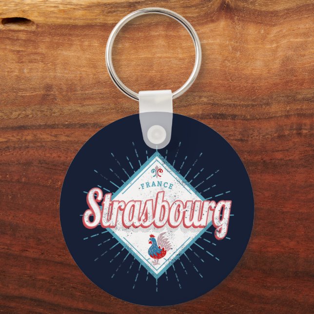 Chaveiro Estrasburgo Grand Est France Retro Rooster Vintage (Frente)
