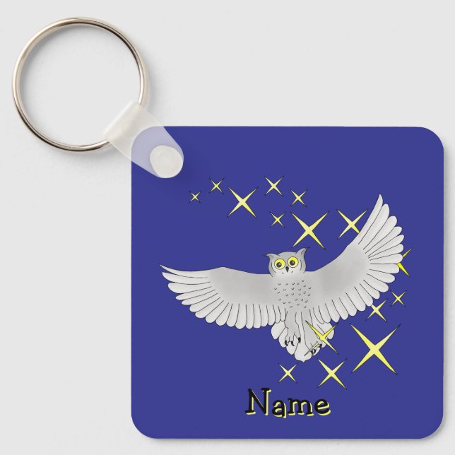 Chaveiro Estrela Coruja Personalizada Fofa Fundo Azul (Frente)
