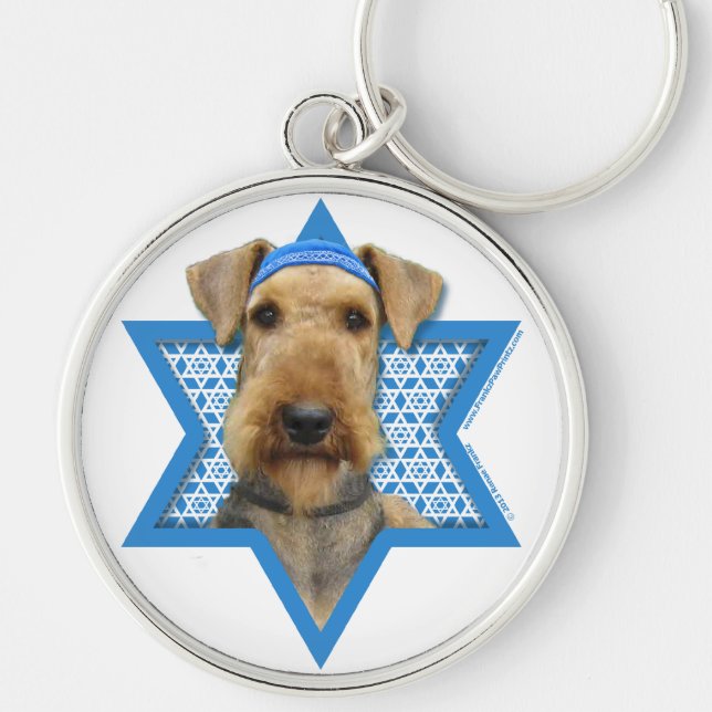 Chaveiro Estrela de David de Hanukkah - Airedale Terrier (Frente)