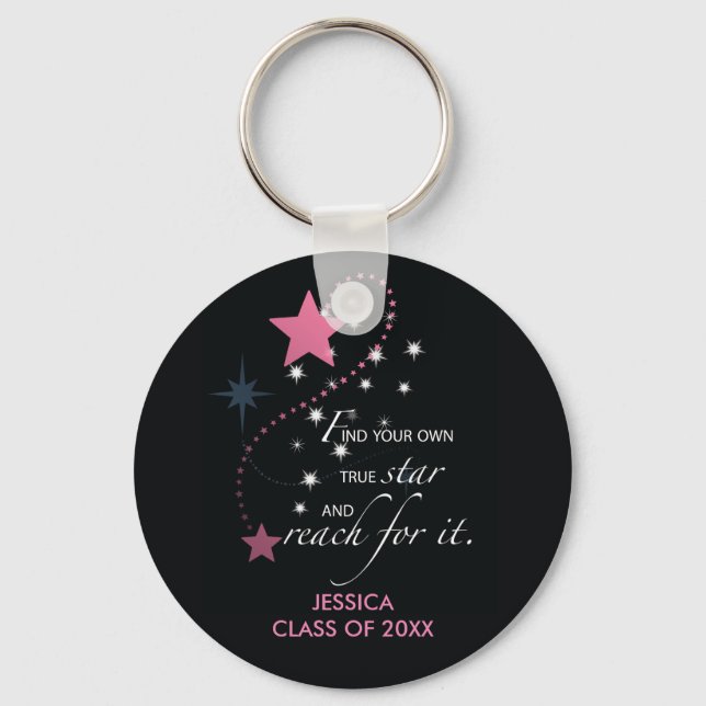 Chaveiro Estrela de Graduação, Rosa em Preto (Frente)