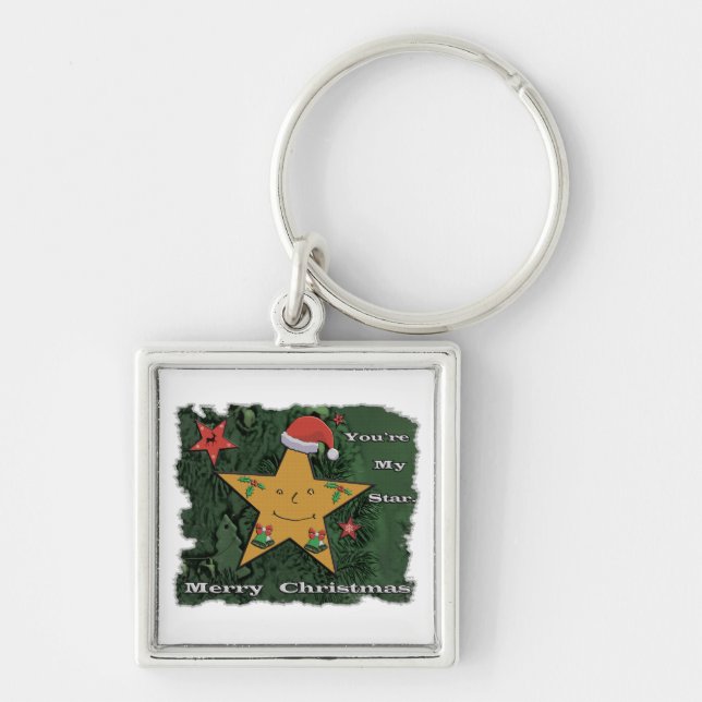 Chaveiro Estrela de pão de Natal feliz (Frente)