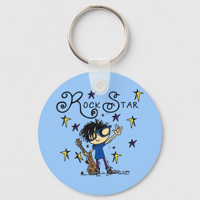 Chaveiro Estrela do rock do menino do cabelo preto (Frente)