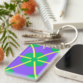 Chaveiro Estrela Geométrica em Roxo, Verde e Amarelo