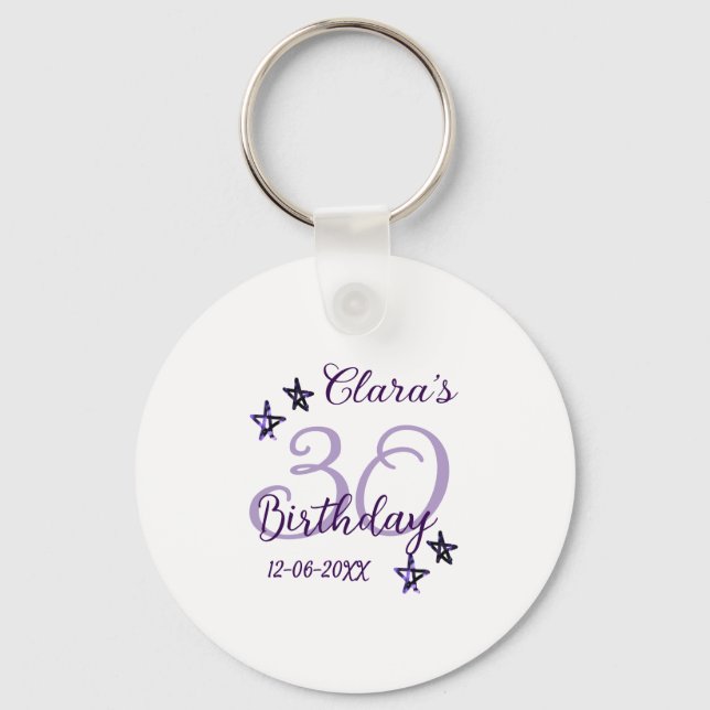 Chaveiro Estrelas brilhantes roxas retro moderno aniversári (Frente)