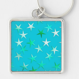 Chaveiro Estrelas do cetim, verde pálido e azul na turques
