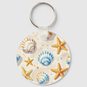 Chaveiro Estrelas-do-Mar Conchas Marinhas Padrão de Praia