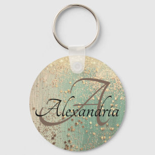 Chaveiro Estrelas Douradas do Monograma em Verde Mar