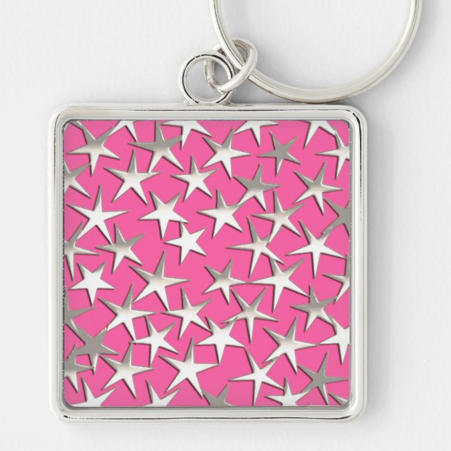 Chaveiro Estrelas prateadas de rosa fuchsia (Frente)