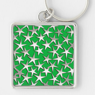Chaveiro Estrelas prateadas em verde esmeralda