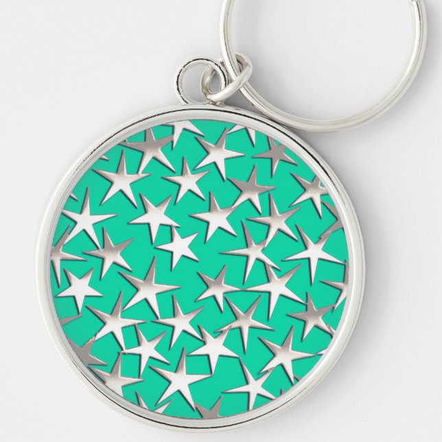 Chaveiro Estrelas prateadas na turquesa (Frente)