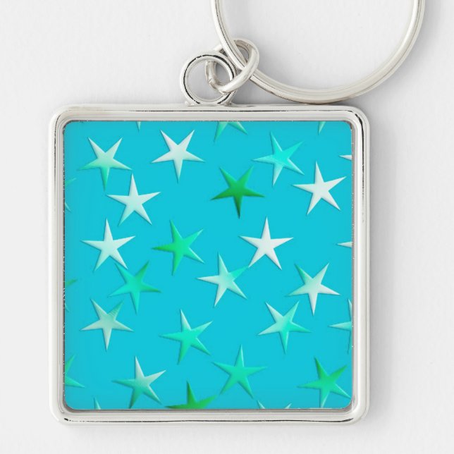 Chaveiro Estrelas satíricas, verde claro e azul na turquesa (Frente)