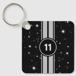 Chaveiro Estrelo de faixas de corridas pretas e prateadas