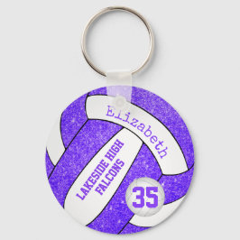 Chaveiro etiqueta branca roxa de vôlei com o nome da equipe