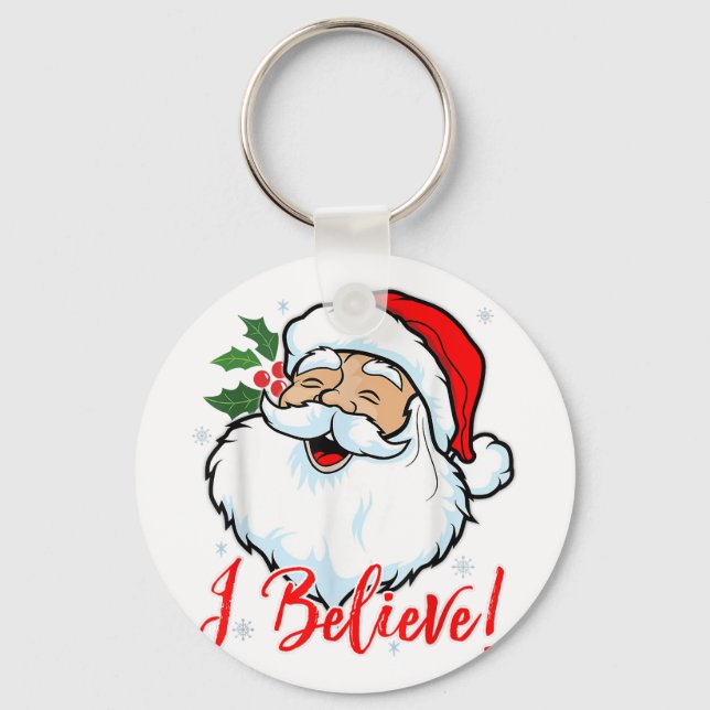Chaveiro Eu Acredito Em Papai Noel T-Shirt Engraçado Natal  (Frente)