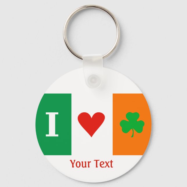 Chaveiro Eu Adoro Cardíacos Chamrocks Irlanda Flag Keyring (Frente)