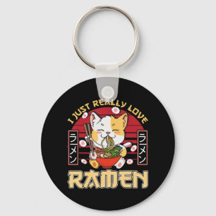 Chaveiro Eu Adoro Ramen Kawaii Anime Cat Ramen Gi