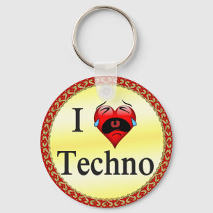 Chaveiro Eu adoro techno com um coração vermelho engraça