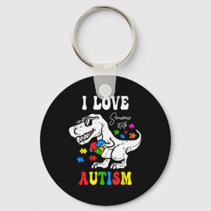 Chaveiro Eu Amo Alguém Com Autismo Família Coração T Rex Di