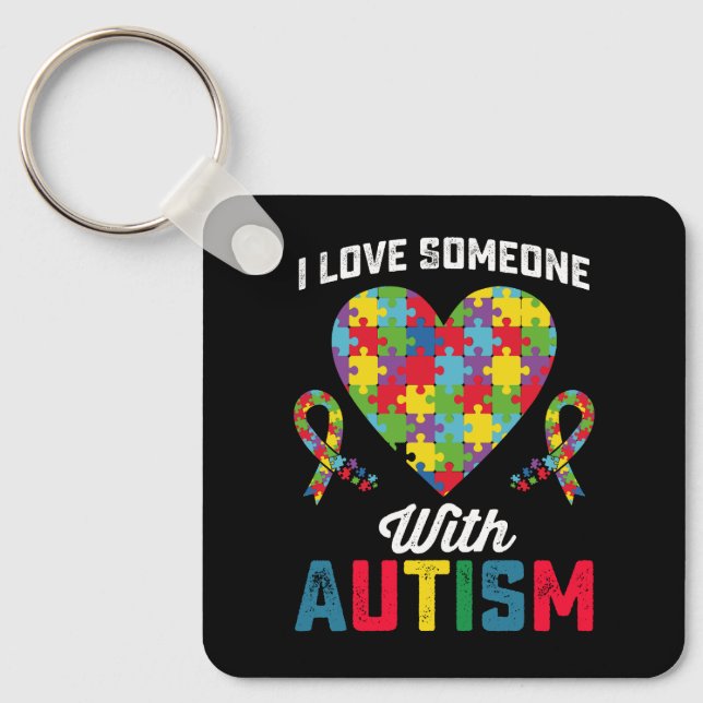 Chaveiro Eu Amo Alguém Com Conscientização do Autismo (Frente)