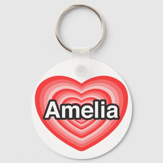 Chaveiro Eu amo Amelia. Eu te amo Amelia. Coração (Frente)