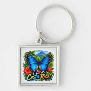 Chaveiro Eu Amo Borboleta Azul Morpho da Costa Rica