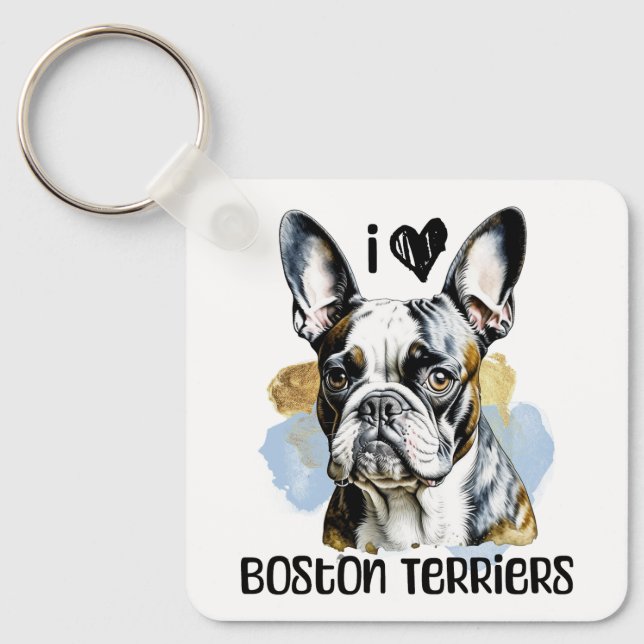 Chaveiro Eu Amo Boston Terriers (Frente)