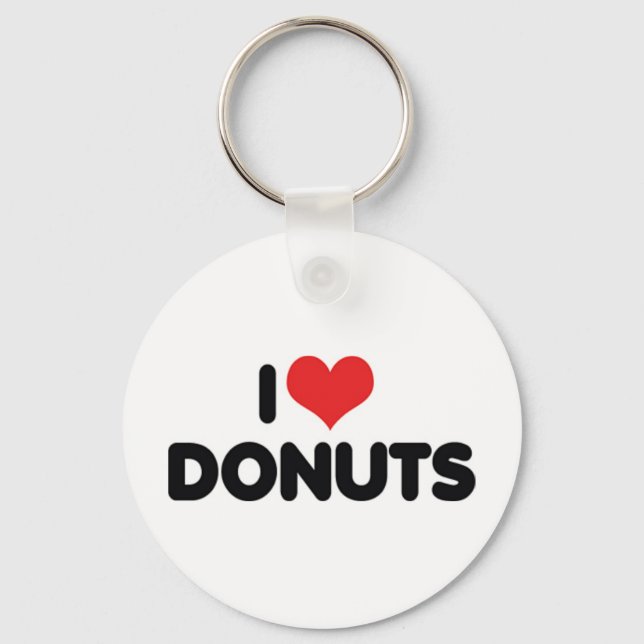 Chaveiro Eu Amo Donuts de Coração - Comida de Lanche Donut  (Frente)