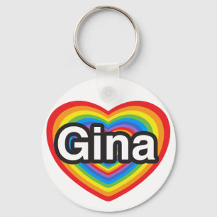 Chaveiro Eu amo Gina. Eu te amo Gina. Coração