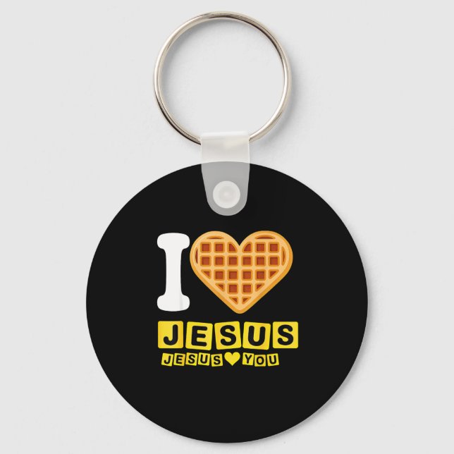 Chaveiro Eu Amo Jesus Coração de Waffle (Frente)