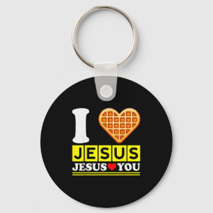 Chaveiro Eu Amo Jesus Coração de Waffle Divertido Café da M
