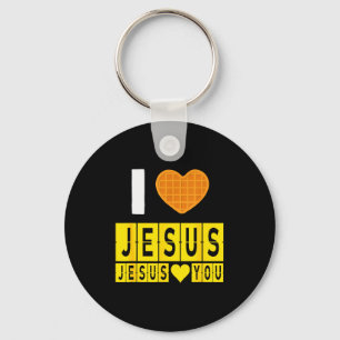 Chaveiro Eu Amo Jesus Coração de Waffle Jesus Te Ama Engraç