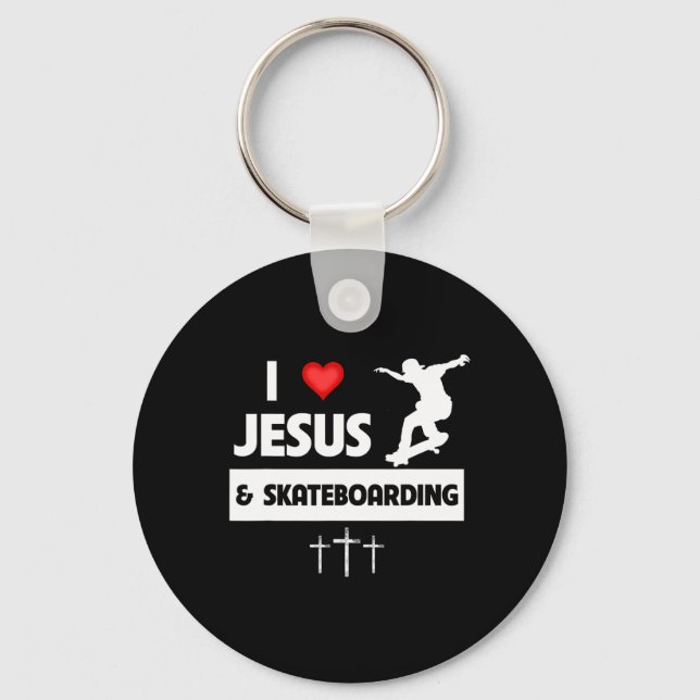 Chaveiro Eu Amo Jesus E Skate Skateboarder Truques (Frente)
