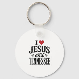 Chaveiro Eu Amo Jesus e Tennessee Vintage Desenho Cristão