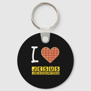 Chaveiro Eu Amo Jesus Waffle Heart Engraçado Christian Brea