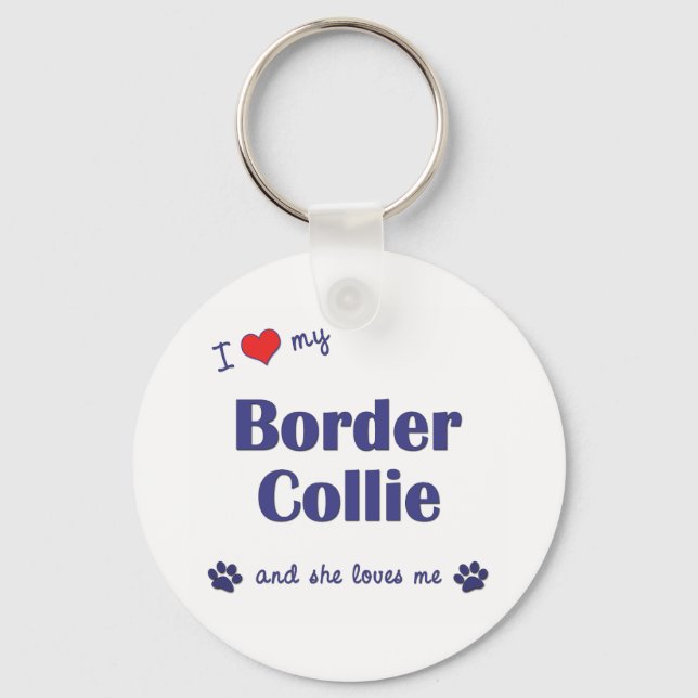Chaveiro Eu Amo Meu Bordo Collie (Cachorro Feminino) (Frente)