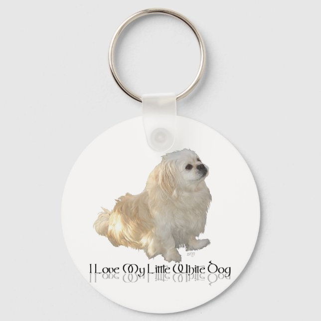 Chaveiro Eu amo meu cachorrinho branco - Pekingese ! (Frente)