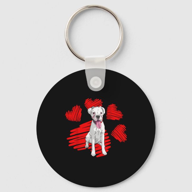 Chaveiro Eu Amo Meu Cachorro Boxer Branco Pata Coração Dia  (Frente)