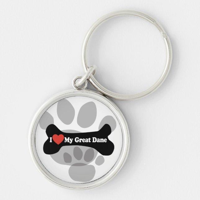 Chaveiro Eu amo meu great dane - osso de cão (Frente)