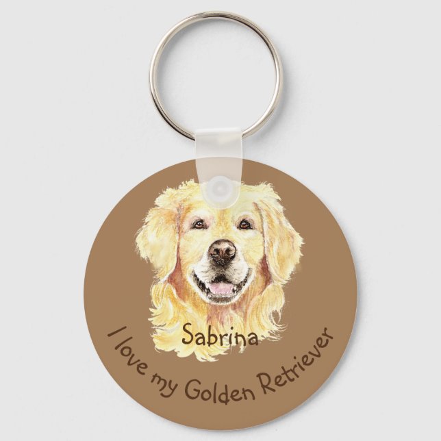Chaveiro Eu amo meu Ouro Retriever Personalizado Name Dog (Frente)