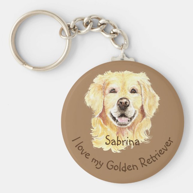 Chaveiro Eu amo meu Ouro Retriever Personalizado Name Dog (Frente)