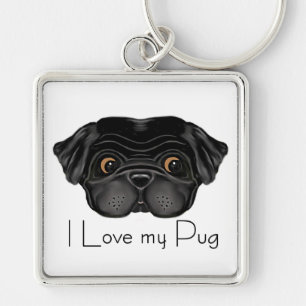 Chaveiro Eu amo meu Pug preto