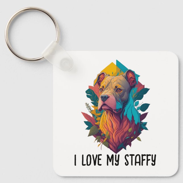 Chaveiro Eu amo meu Staffy - Staffordshire Terrier, Tropica (Frente)