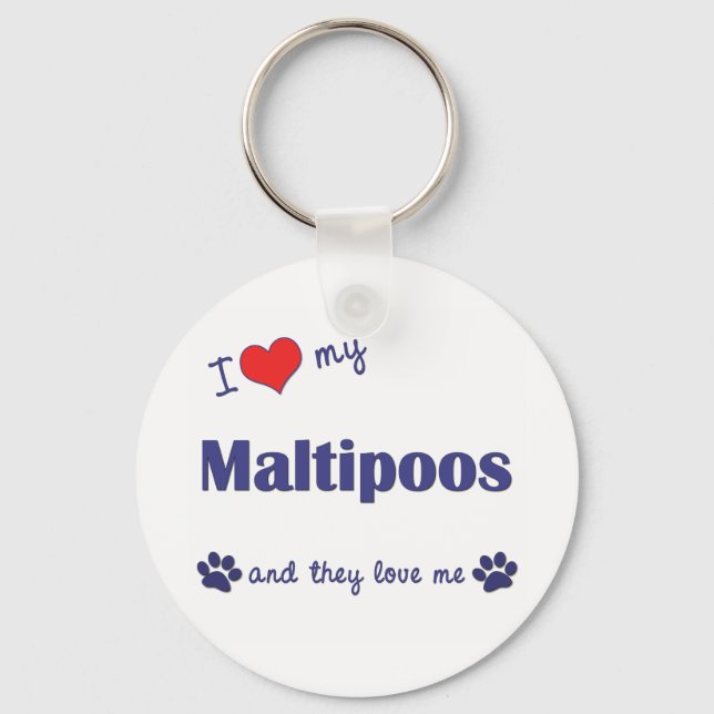Chaveiro Eu Amo Meus Maltipoos (Cães Múltiplos) (Frente)
