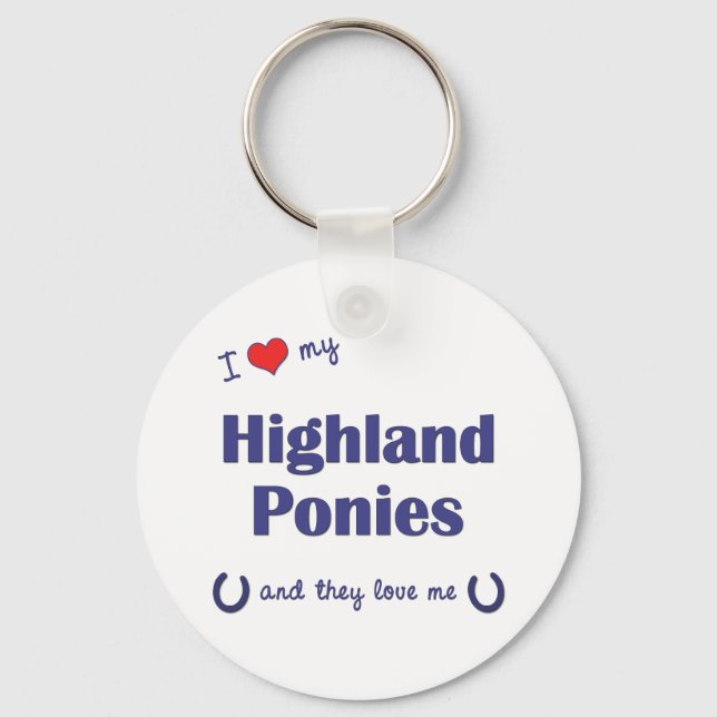Chaveiro Eu Amo Meus Pôneis Highland (Múltiplos Pôs) (Frente)