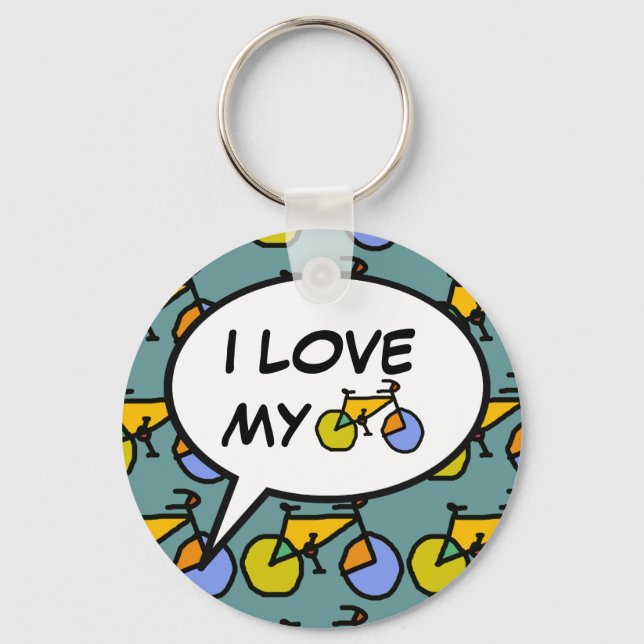 Chaveiro eu amo minha bolha de desenho animado de bicicleta (Frente)