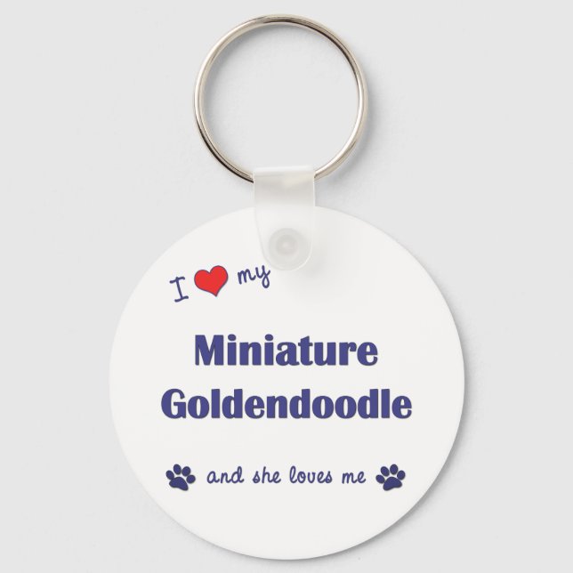 Chaveiro Eu Amo Minha Miniatura Goldendoodle (Cachorro Femi (Frente)