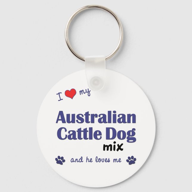 Chaveiro Eu Amo Minha Mistura Australiana De Cães De Gado ( (Frente)